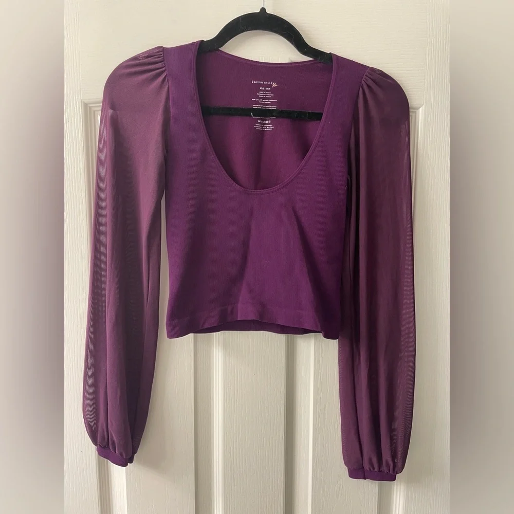Free People Purple Long Sleeve Crop Top